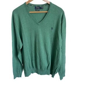 Polo Ralph Lauren Men's Pima V Neck Green Pullover Sweater Size XL Preppy